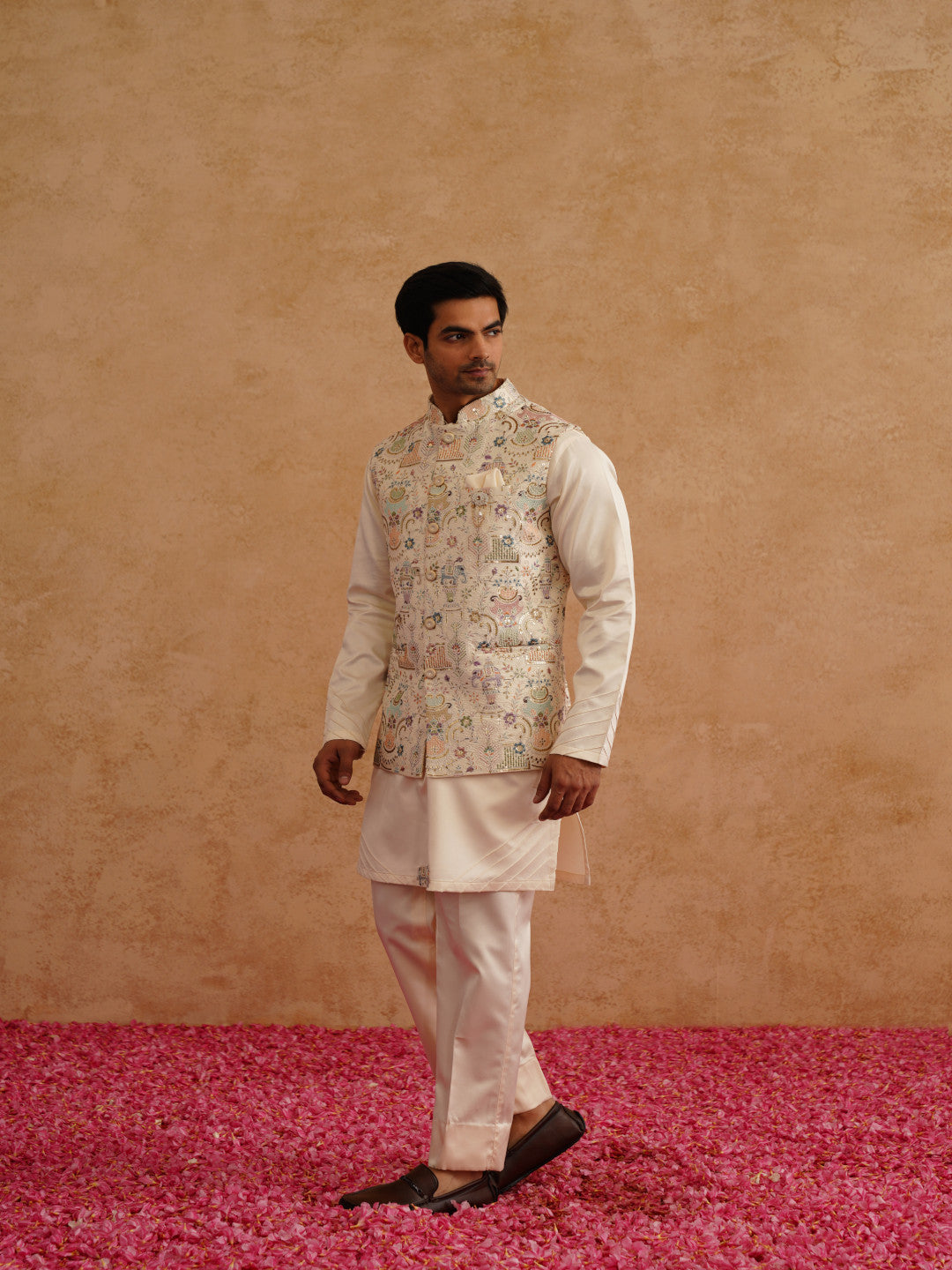 Multicolor Waistcoat Kurta Set With Thread And Sequins Embroidery
