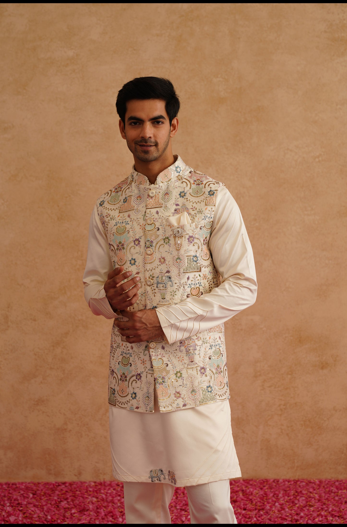 Multicolor Waistcoat Kurta Set With Thread And Sequins Embroidery