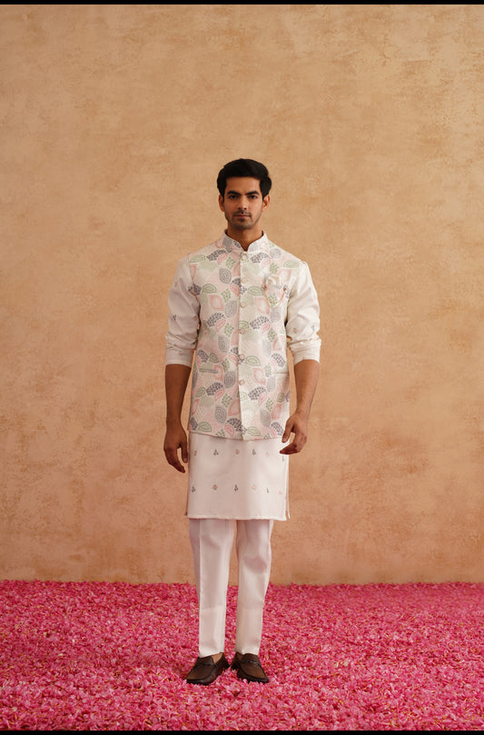 Multicolor Waistcoat Kurta Set With Thread And Sequins Embroidery