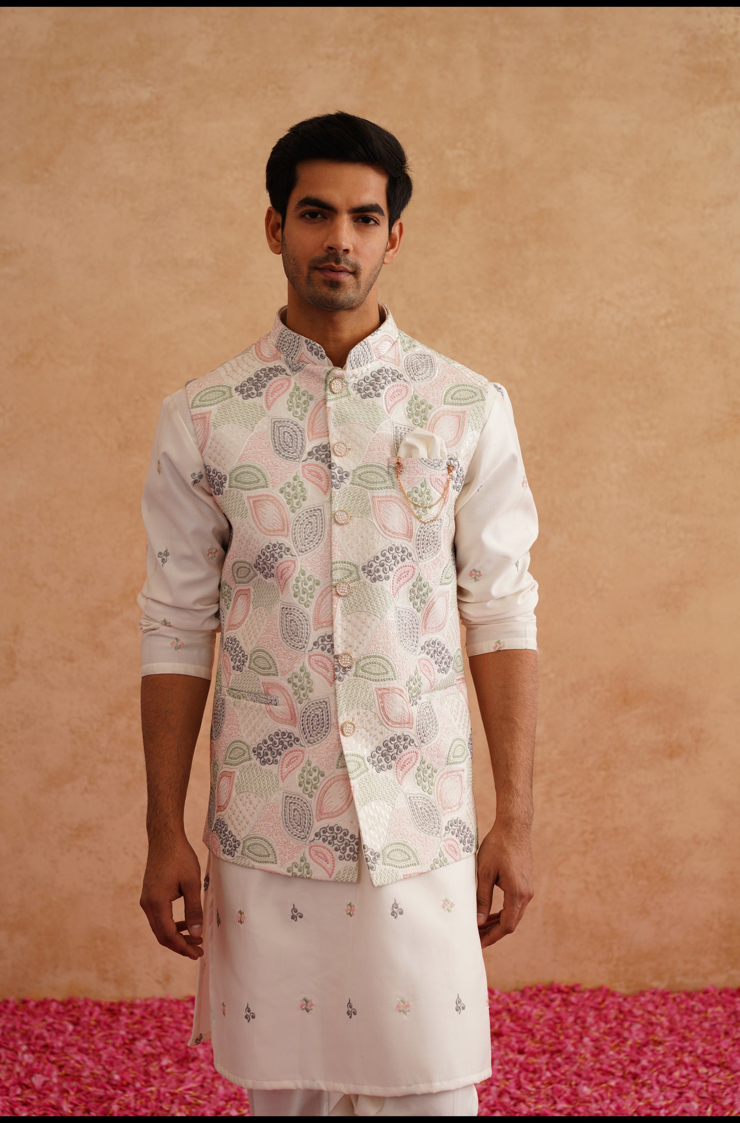 Multicolor Waistcoat Kurta Set With Thread And Sequins Embroidery
