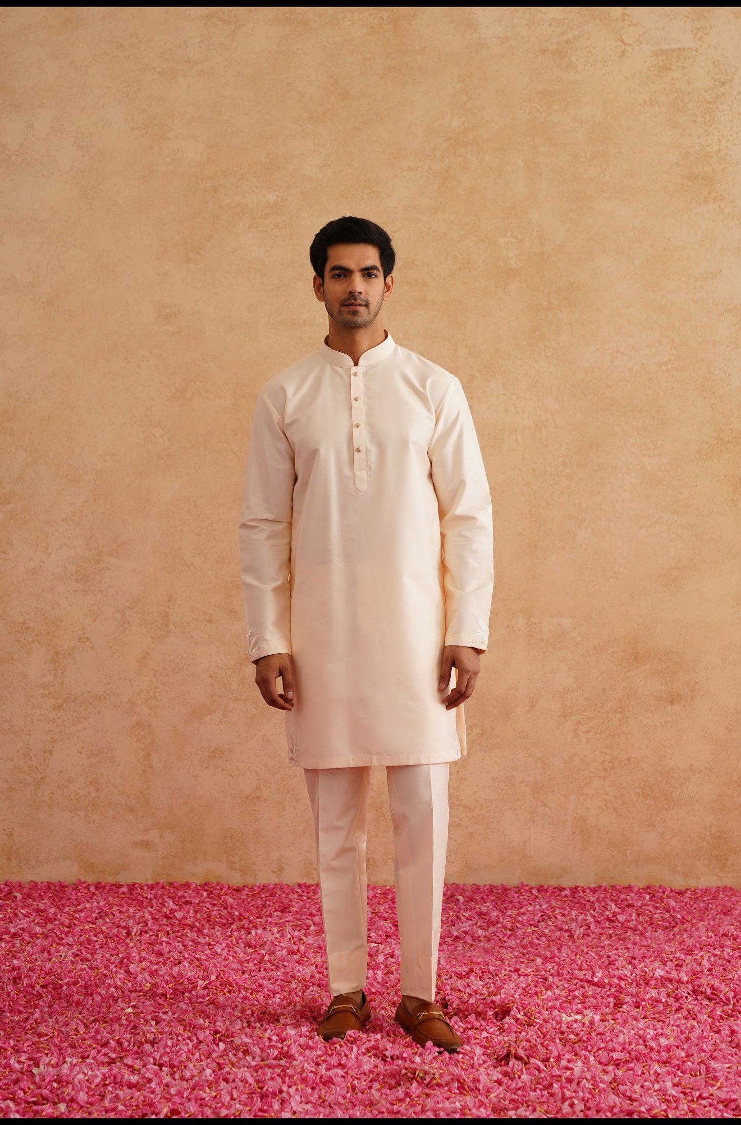 Light Beige Thread Embroidered Waistcoat Kurta Set