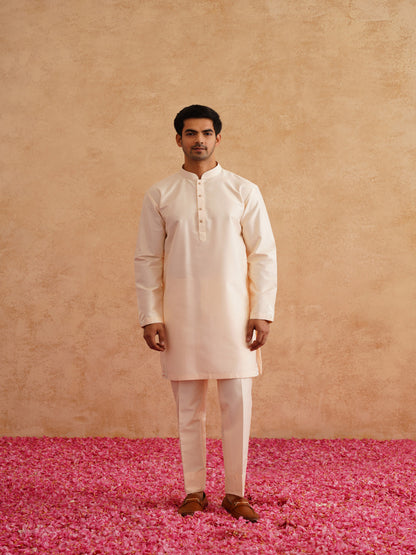 Light Beige Thread Embroidered Waistcoat Kurta Set