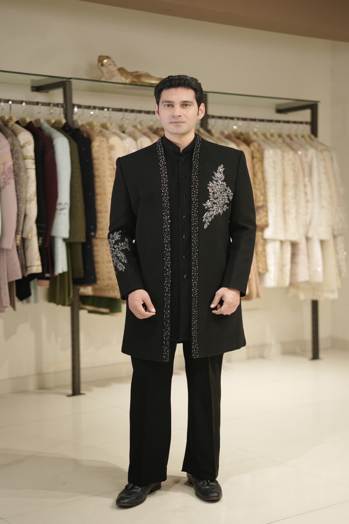 Buy black indo western with silver embroidery online