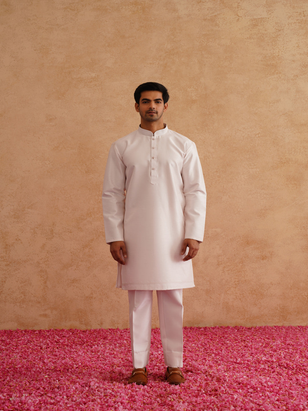 Light Pink Thread And Sequins Embroidered Waistcoat Kurta Set