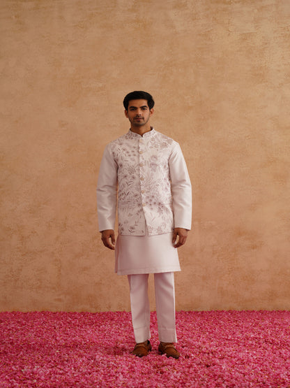 Light Pink Thread And Sequins Embroidered Waistcoat Kurta Set