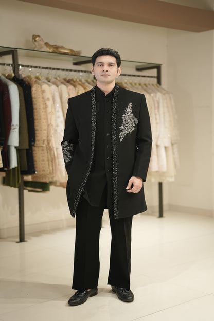 Shop black open Front Jacket indo western online