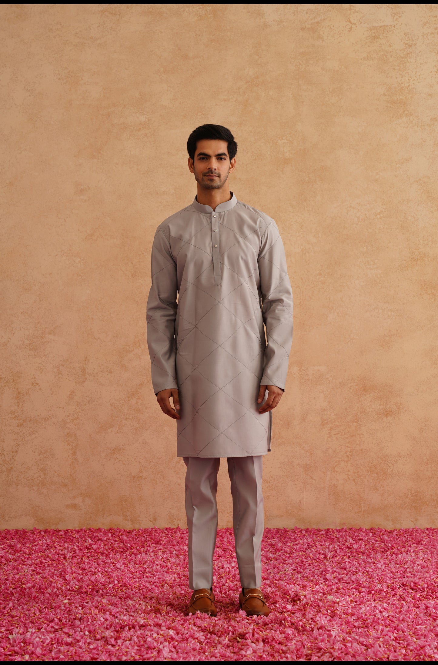 Grey Thread And Sequins Embroidered Waistcoat Kurta Set