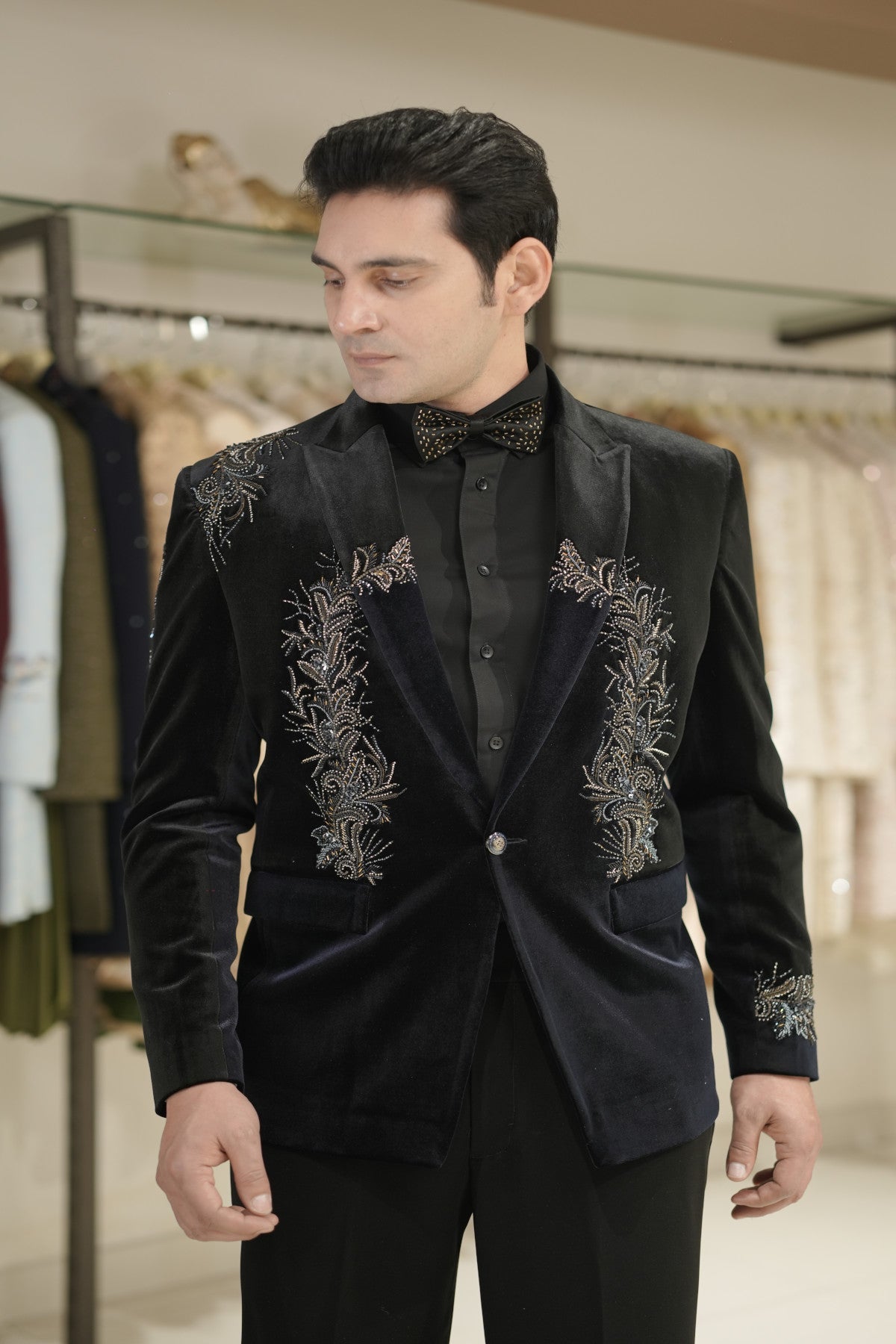 Embroidered tuxedo suit buy online shop now