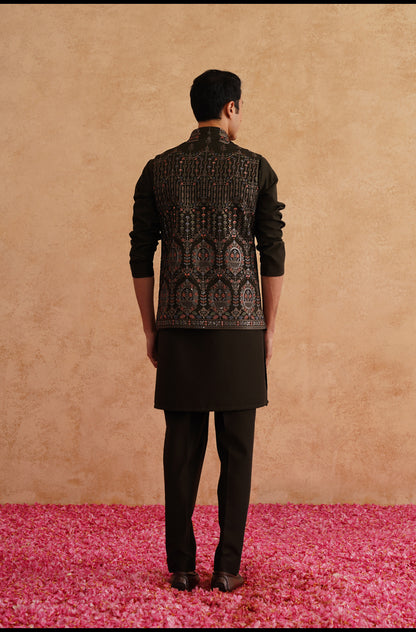 Seaweed Green Hand Embroidered Waistcoat Kurta Set