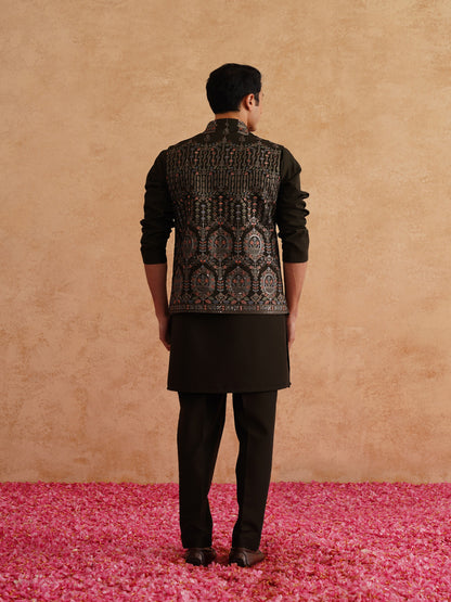 Seaweed Green Hand Embroidered Waistcoat Kurta Set