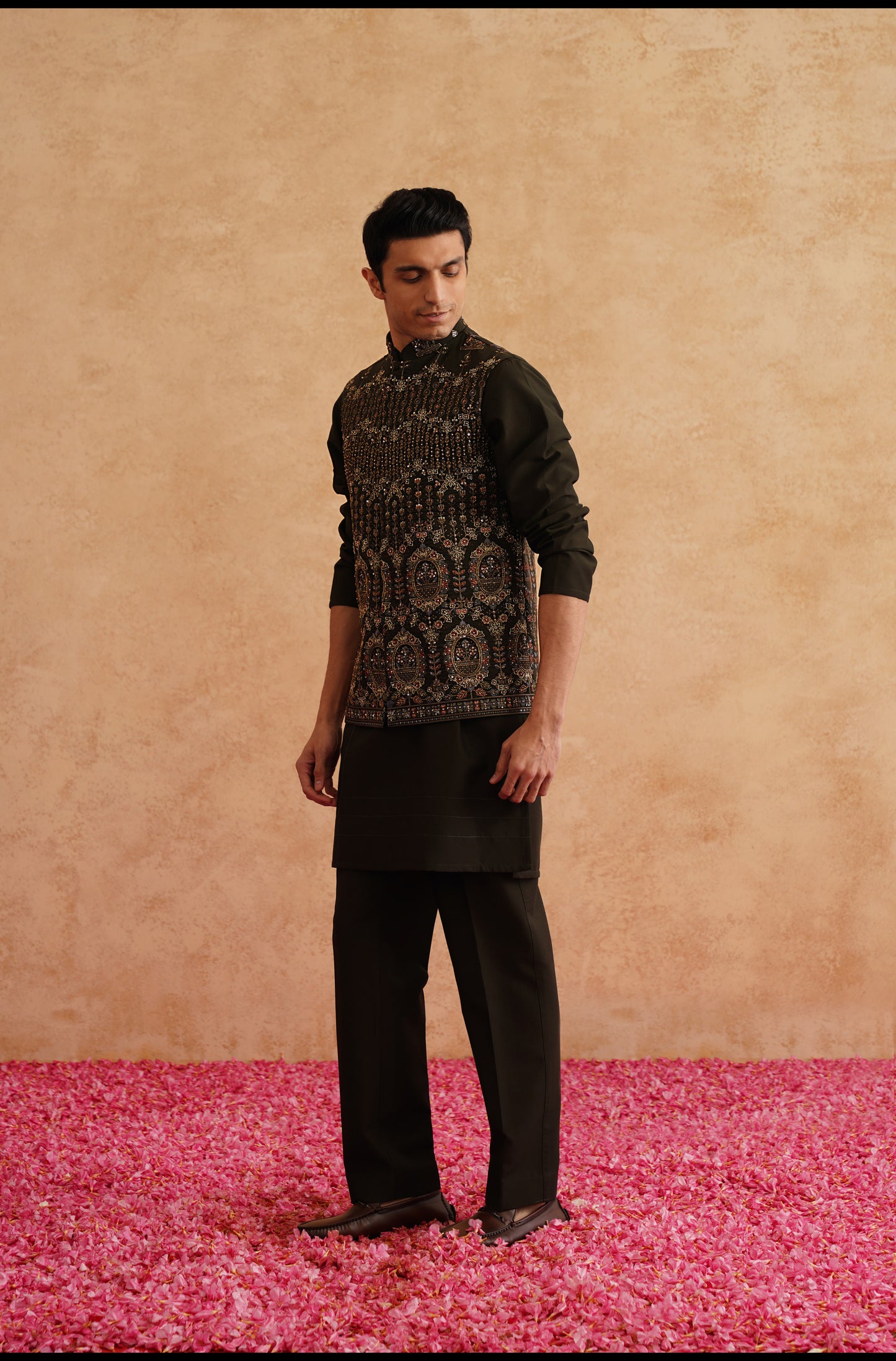 Seaweed Green Hand Embroidered Waistcoat Kurta Set