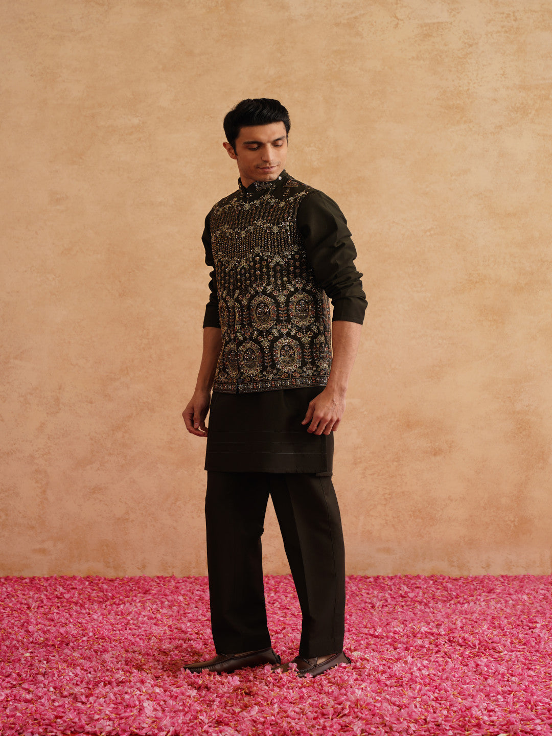 Seaweed Green Hand Embroidered Waistcoat Kurta Set