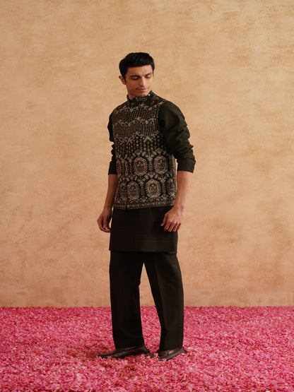 Seaweed Green Hand Embroidered Waistcoat Kurta Set