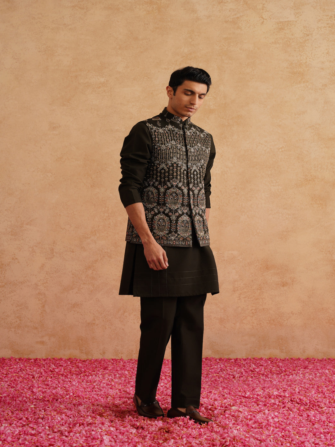 Seaweed Green Hand Embroidered Waistcoat Kurta Set