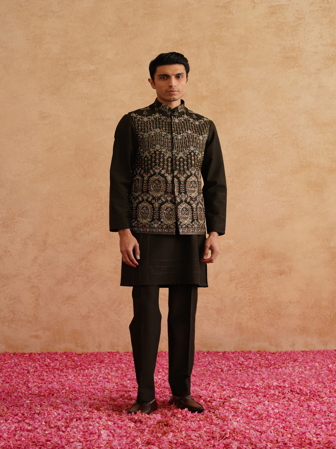 Seaweed Green Hand Embroidered Waistcoat Kurta Set