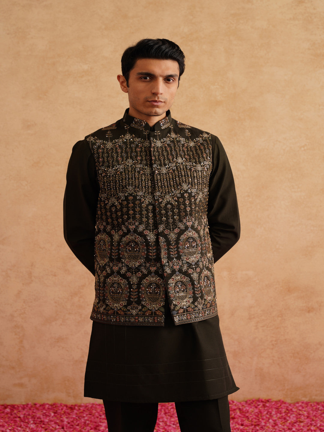 Seaweed Green Hand Embroidered Waistcoat Kurta Set