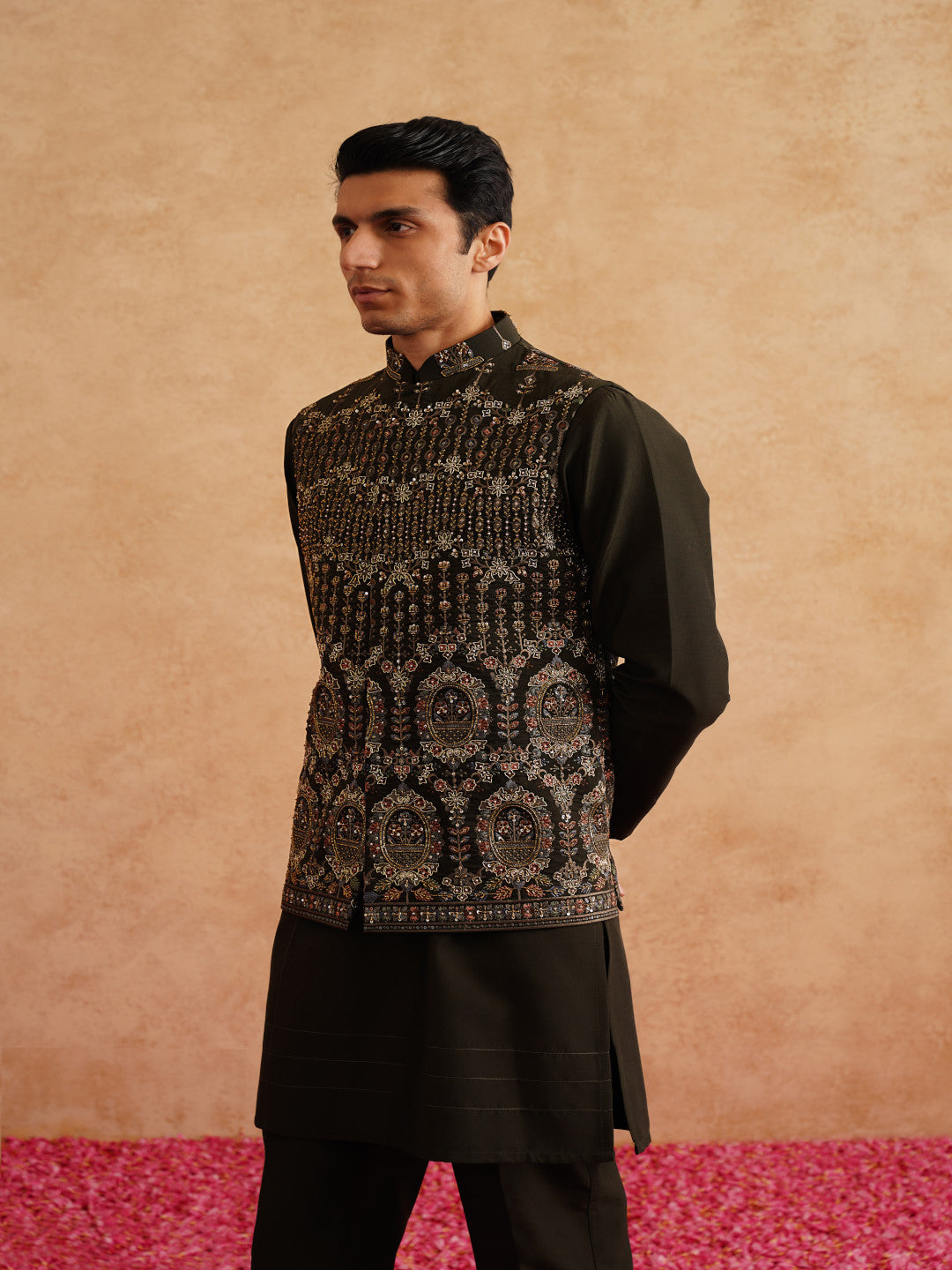 Seaweed Green Hand Embroidered Waistcoat Kurta Set