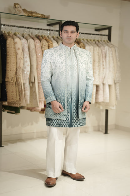 Teal Gradient Indowestern with Threadwork