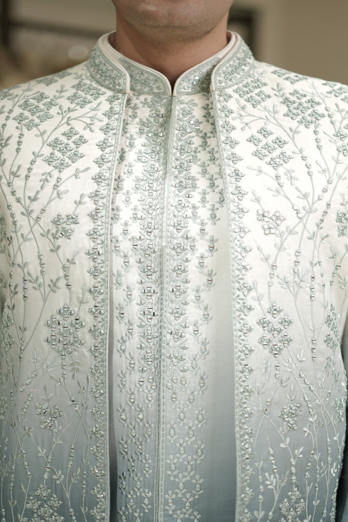 Teal Gradient Indowestern with Threadwork