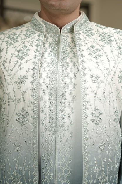 Teal Gradient Indowestern with Threadwork