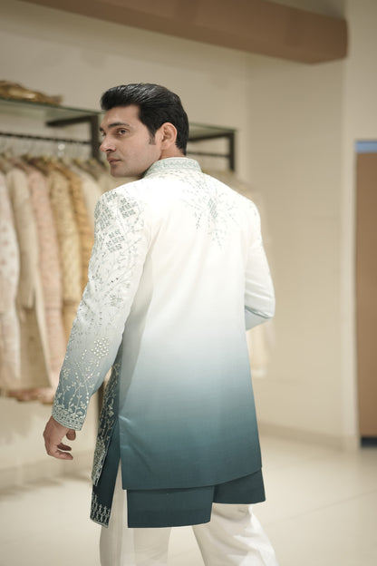 Teal Gradient Indowestern with Threadwork