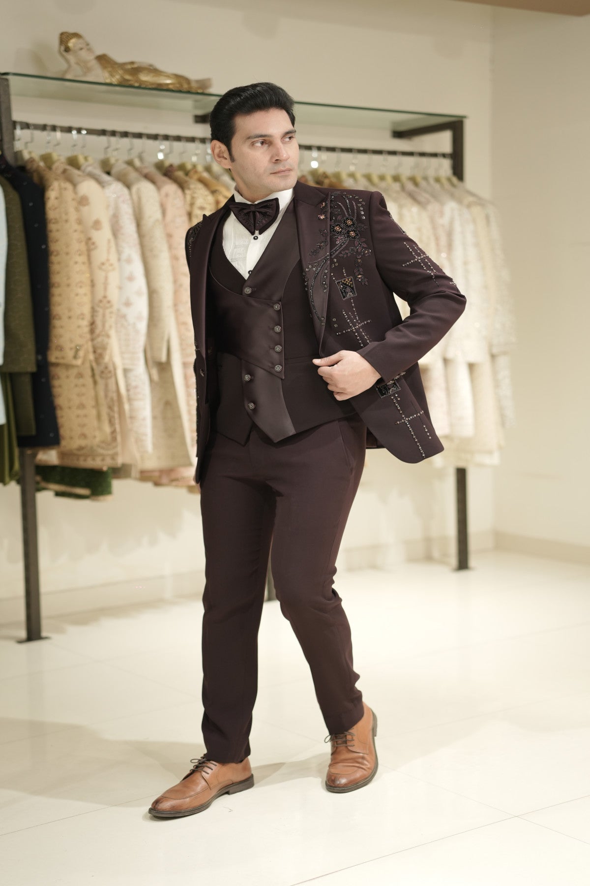 Mens designer tuxedo with patchwork detail