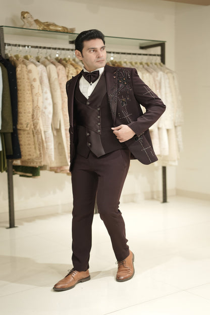Mens designer tuxedo with patchwork detail