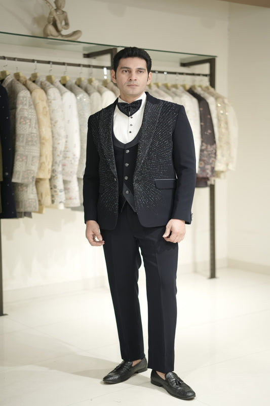 Buy online navy blue tuxedo suit for wedding groom