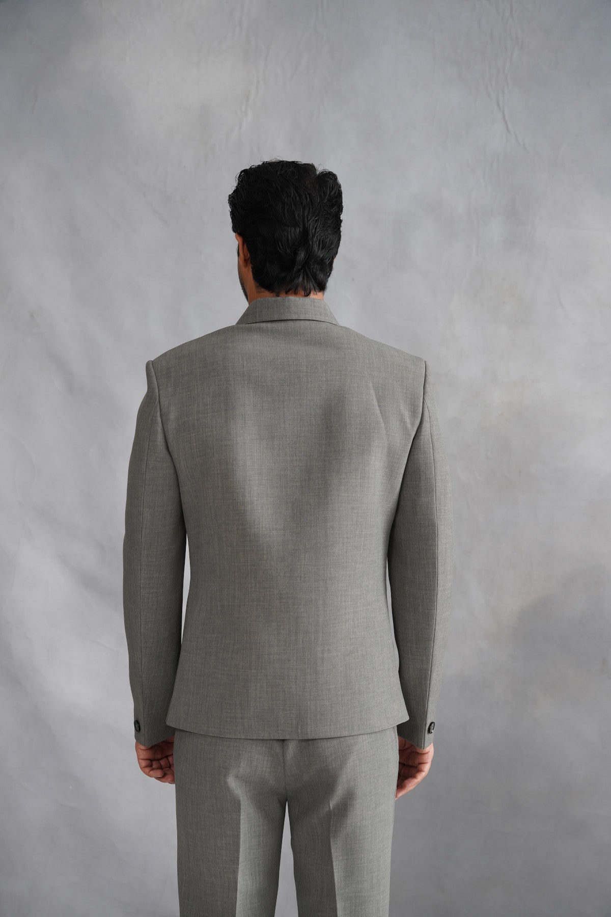 Ash Grey Suit with Abstract Sun Embroidery & Loose Fit Trousers
