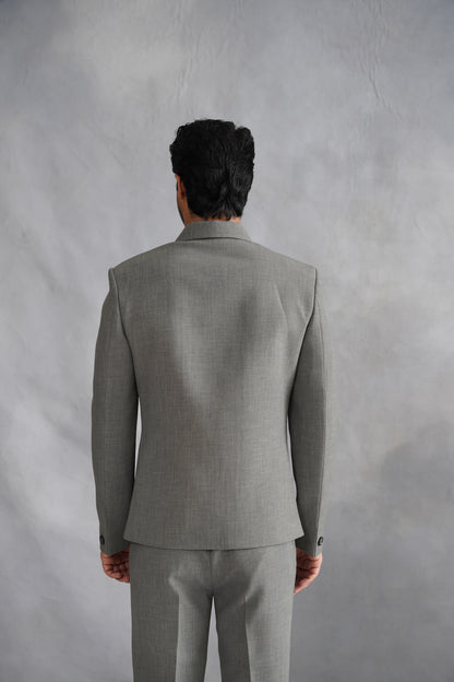 Ash Grey Suit with Abstract Sun Embroidery & Loose Fit Trousers
