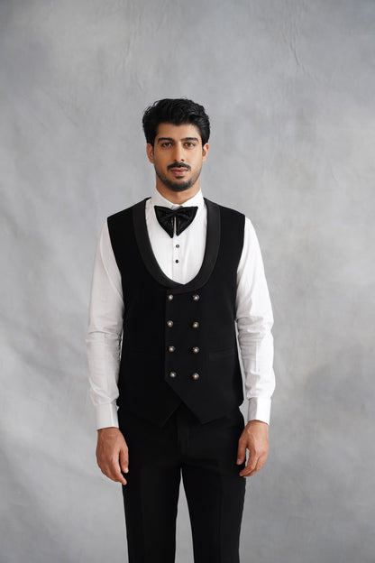 Black Tuxedo Suit with Symmetric Wing Embroidery