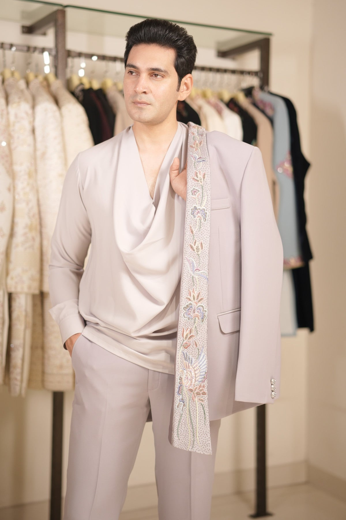 Embroidered lapel tuxedo suit shop now