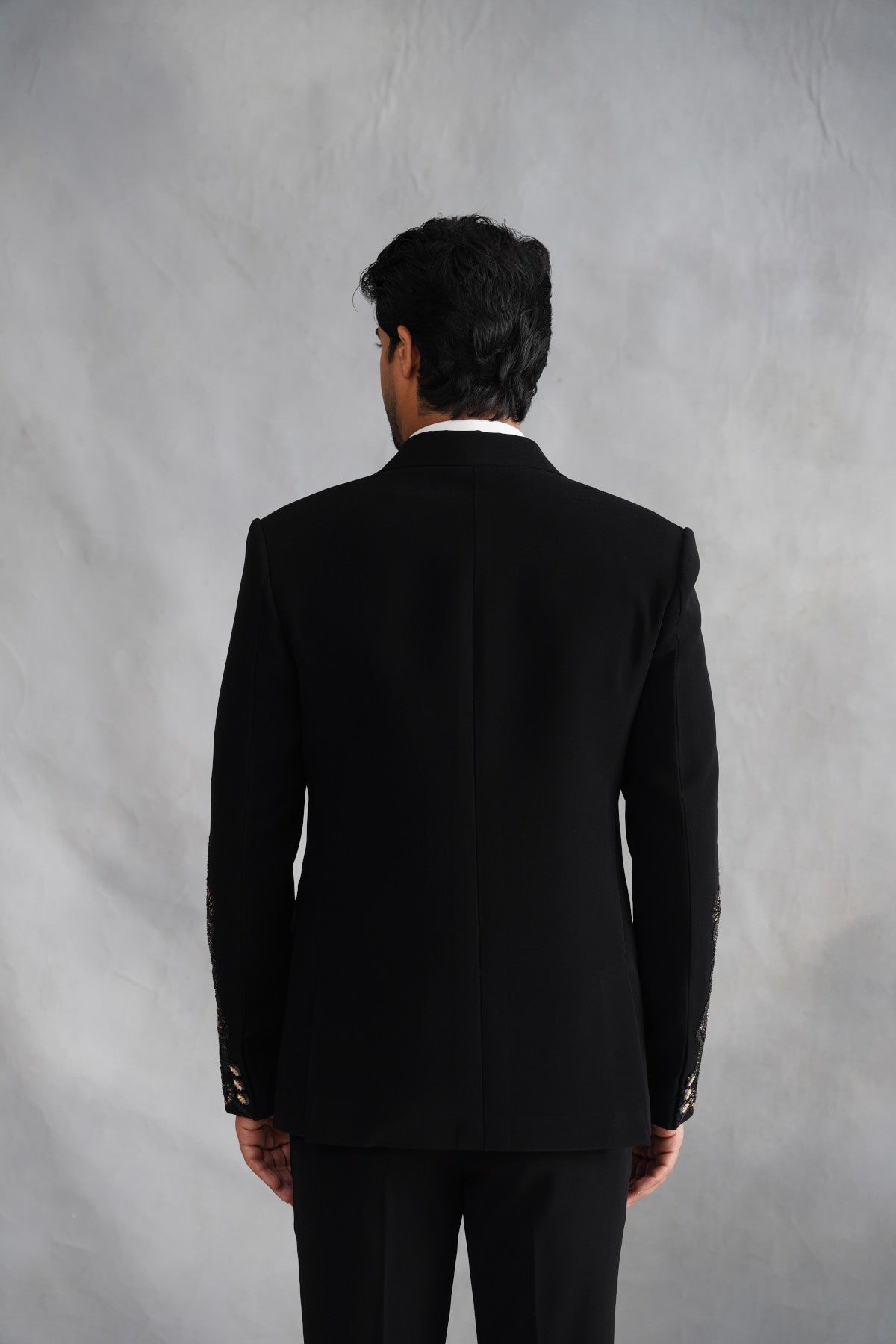 Black Tuxedo Suit with Symmetric Wing Embroidery