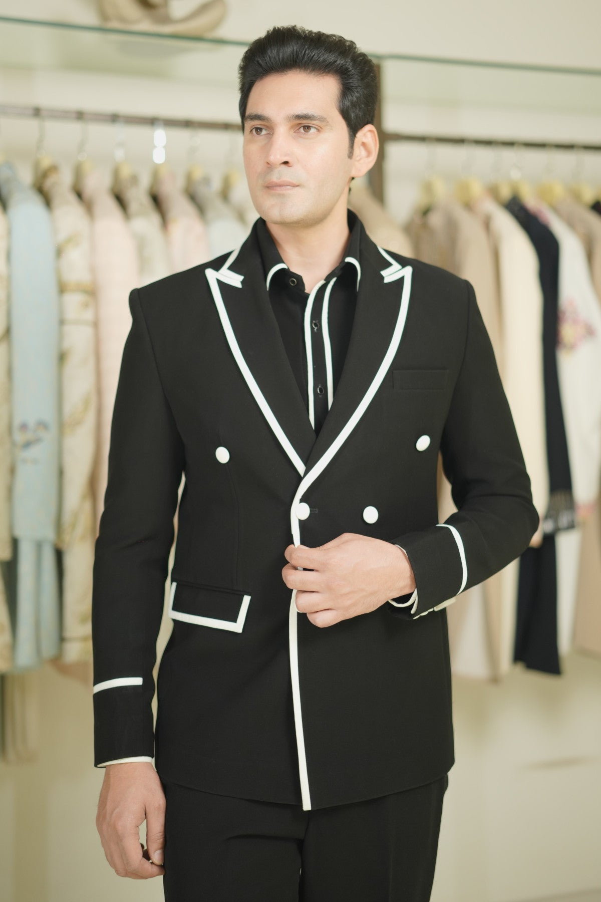 Shop Black tuxedo for men white piping
