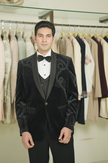 Buy Black velvet tuxedo suit