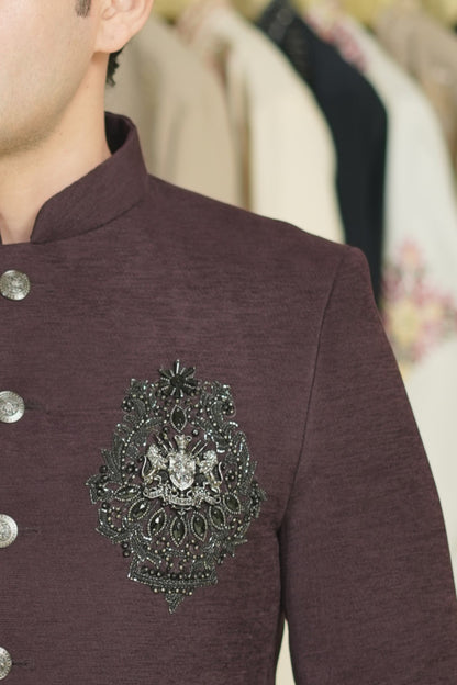 Bandhgala suit for men buy online dark wine