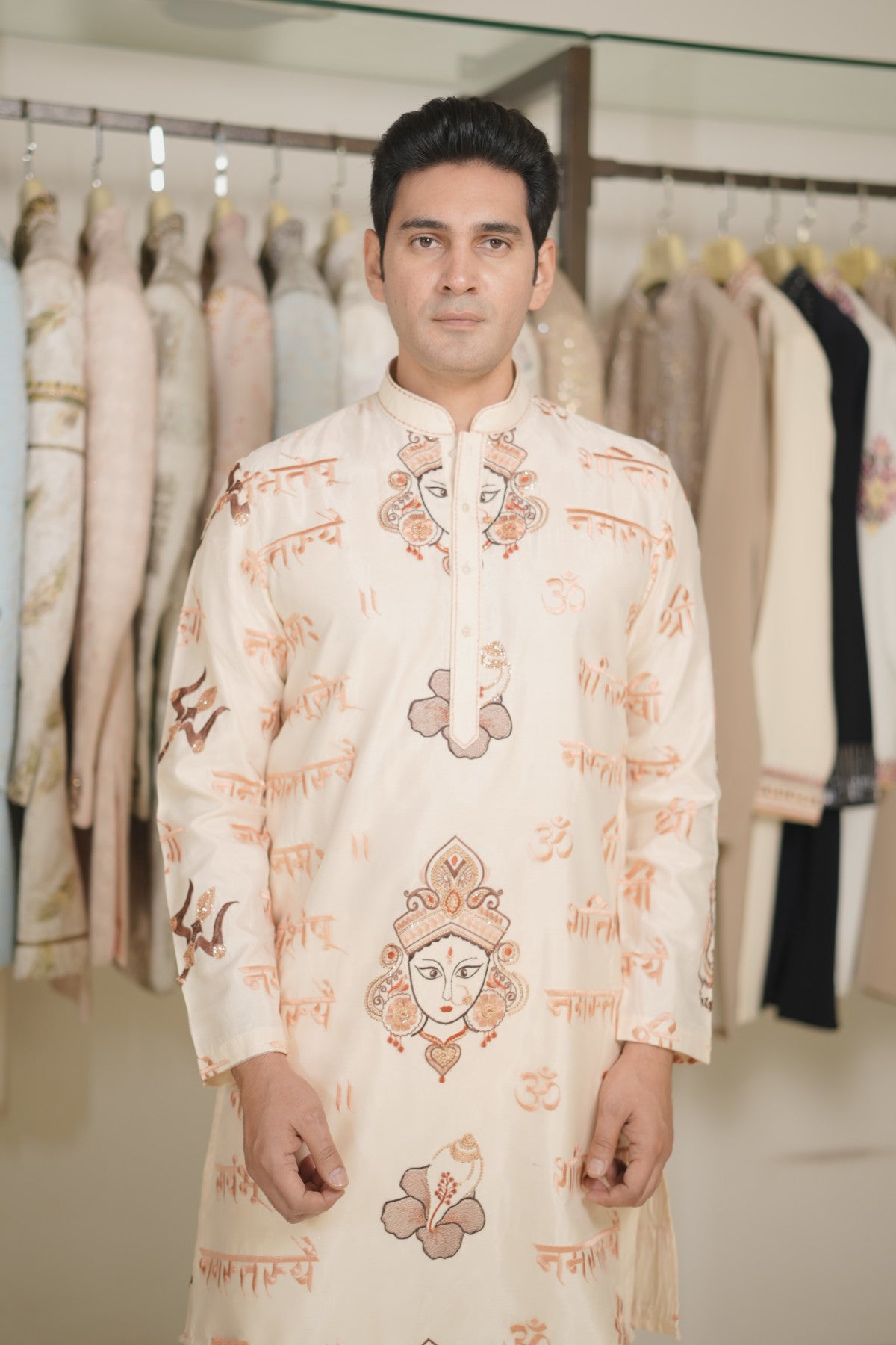 Buy Peach embroidered kurta set