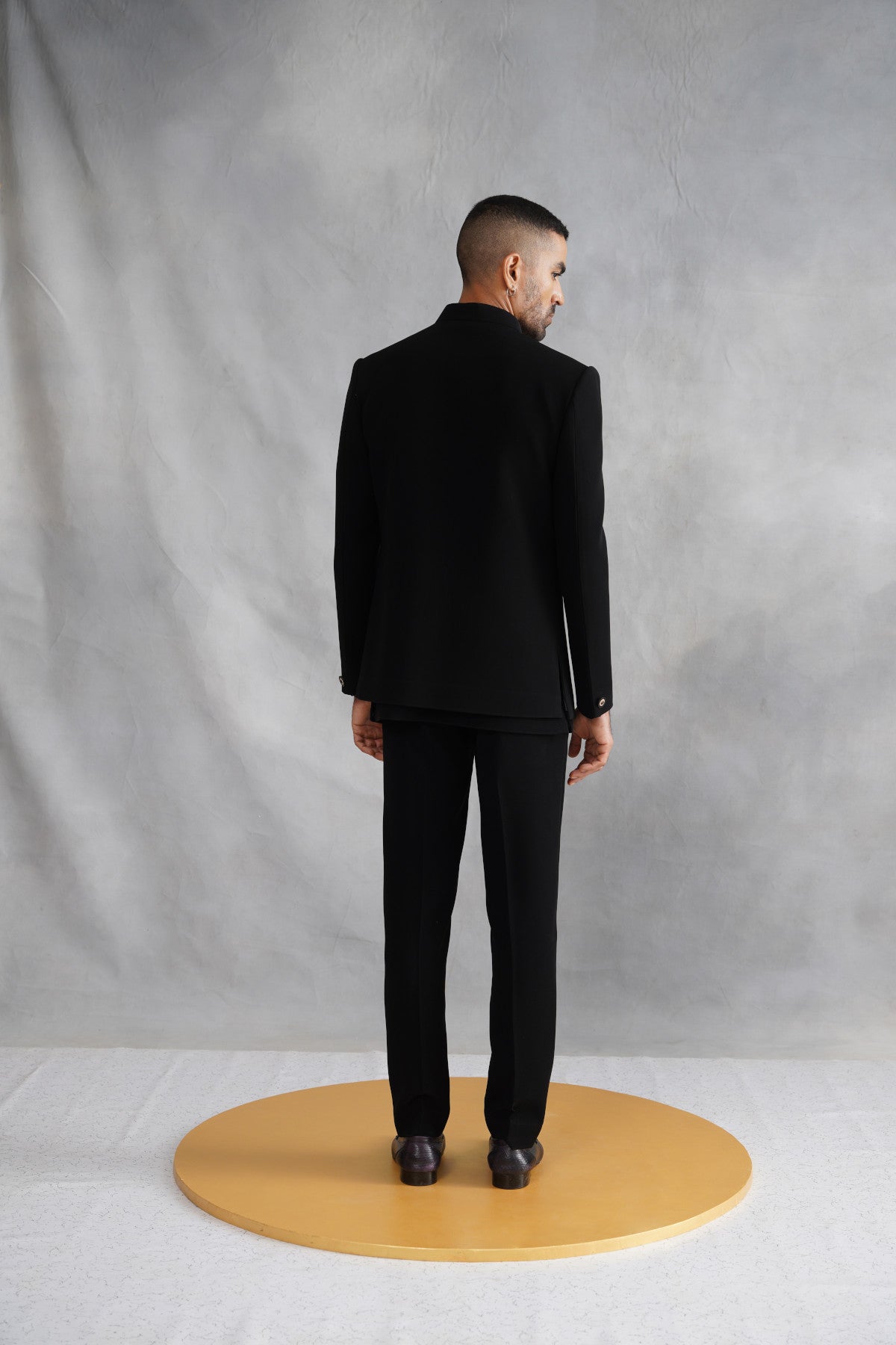 Black Open Jacket Set with Realistic Hand-Painted Leopard