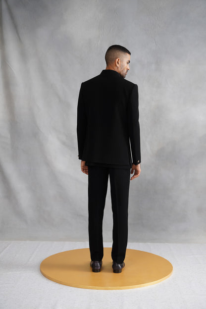 Black Open Jacket Set with Realistic Hand-Painted Leopard