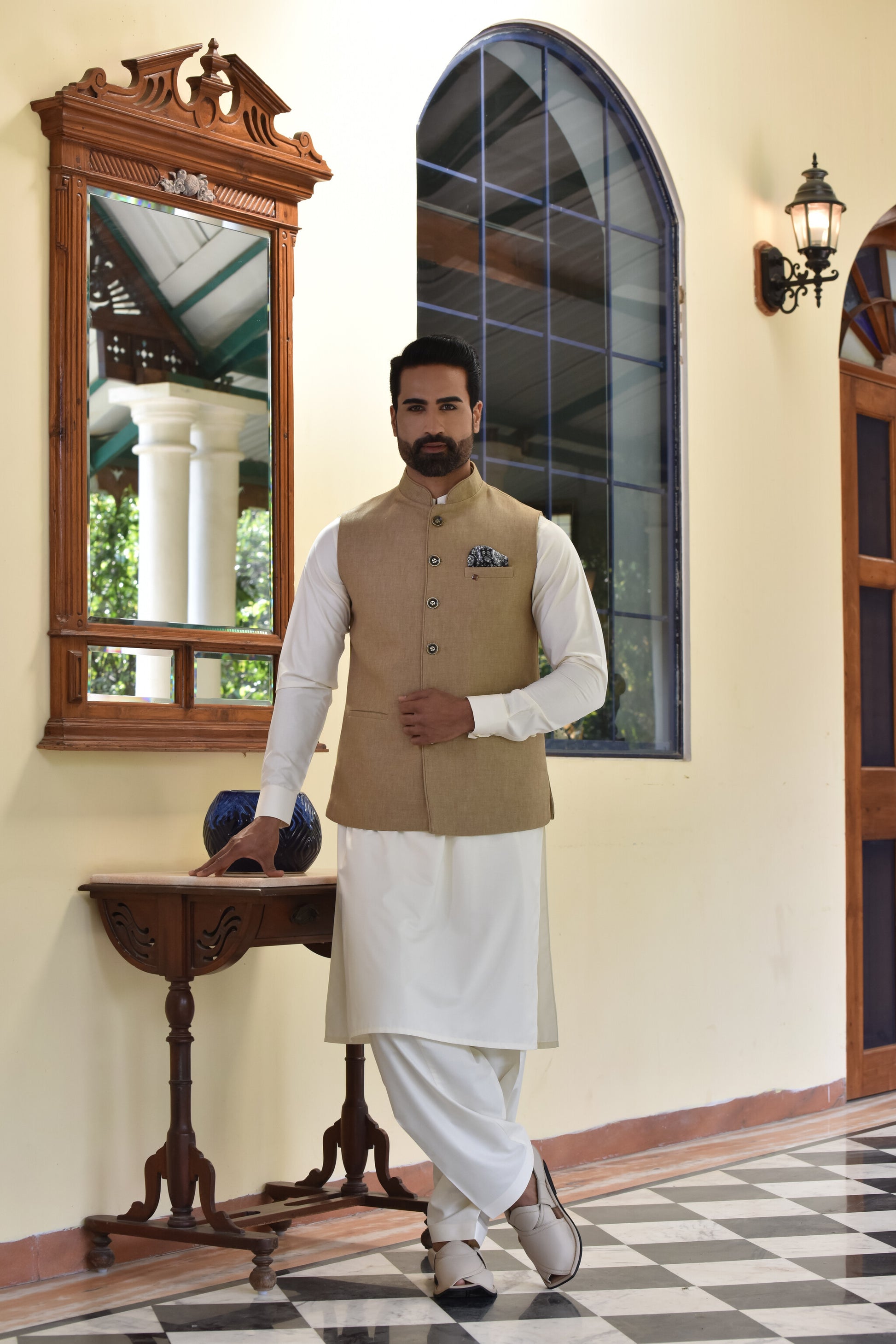 Tortilla Brown Textured Waistcoat Set On silk 36