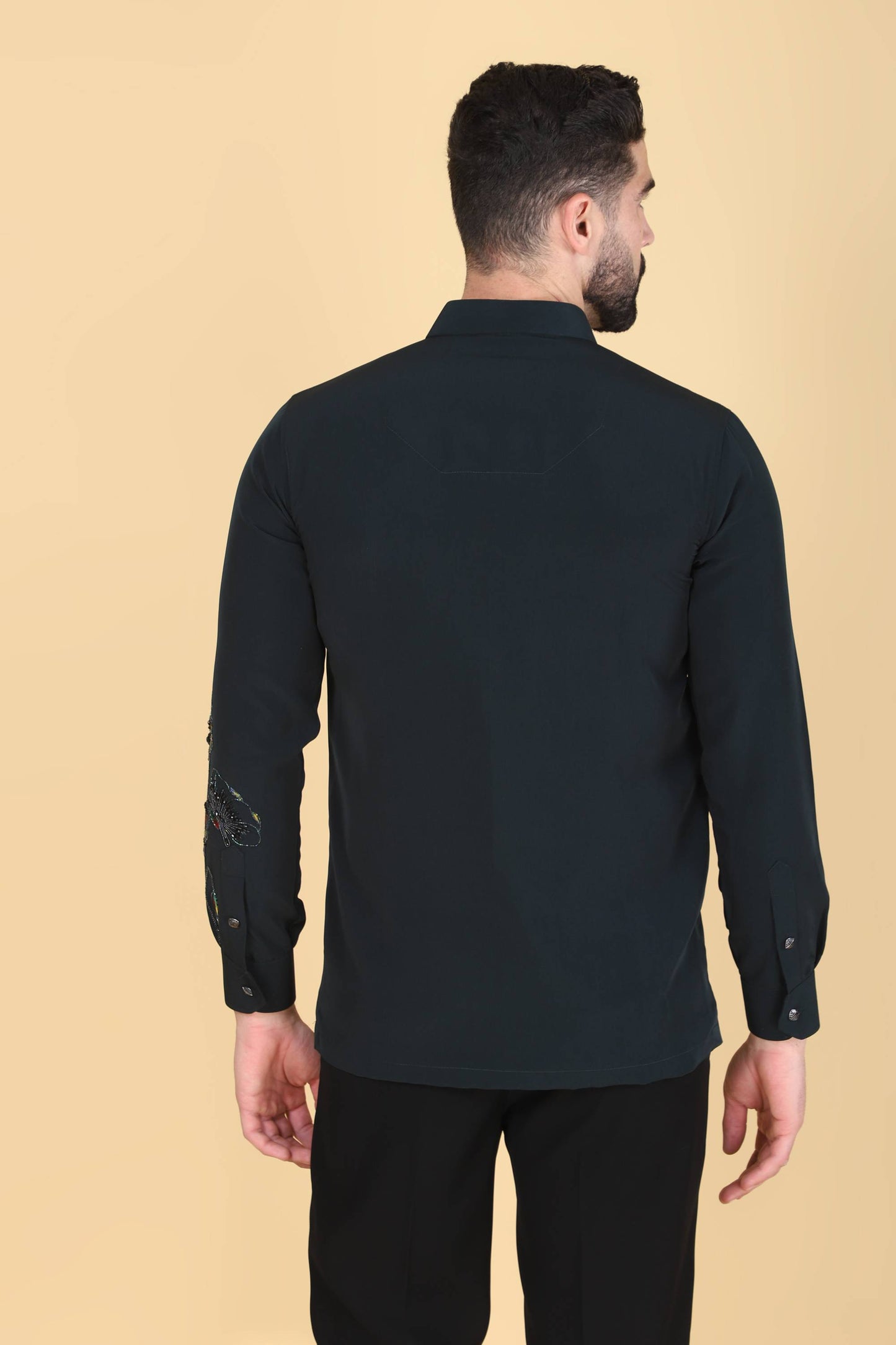 Teal Green Hand Embroidered Shirt for Men