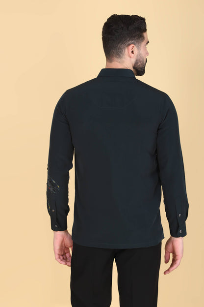 Teal Green Hand Embroidered Shirt for Men