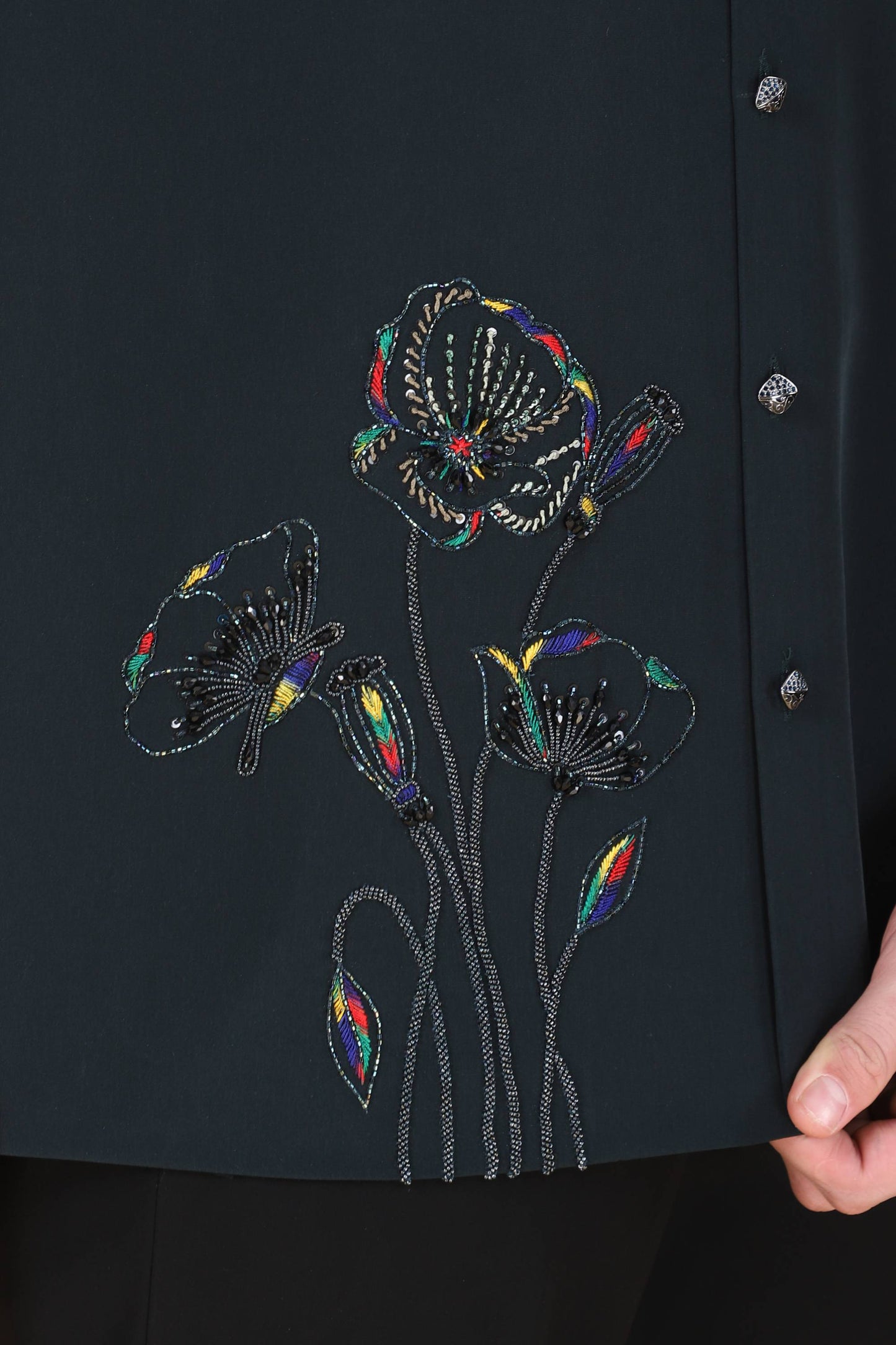Teal Green Hand Embroidered Shirt for Men