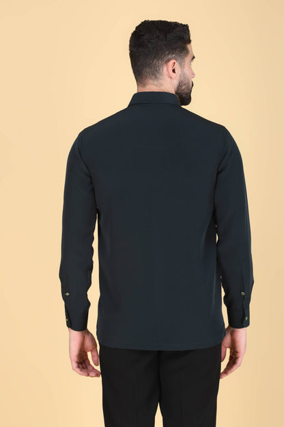 Teal Green Hand Embroidered Shirt for Men