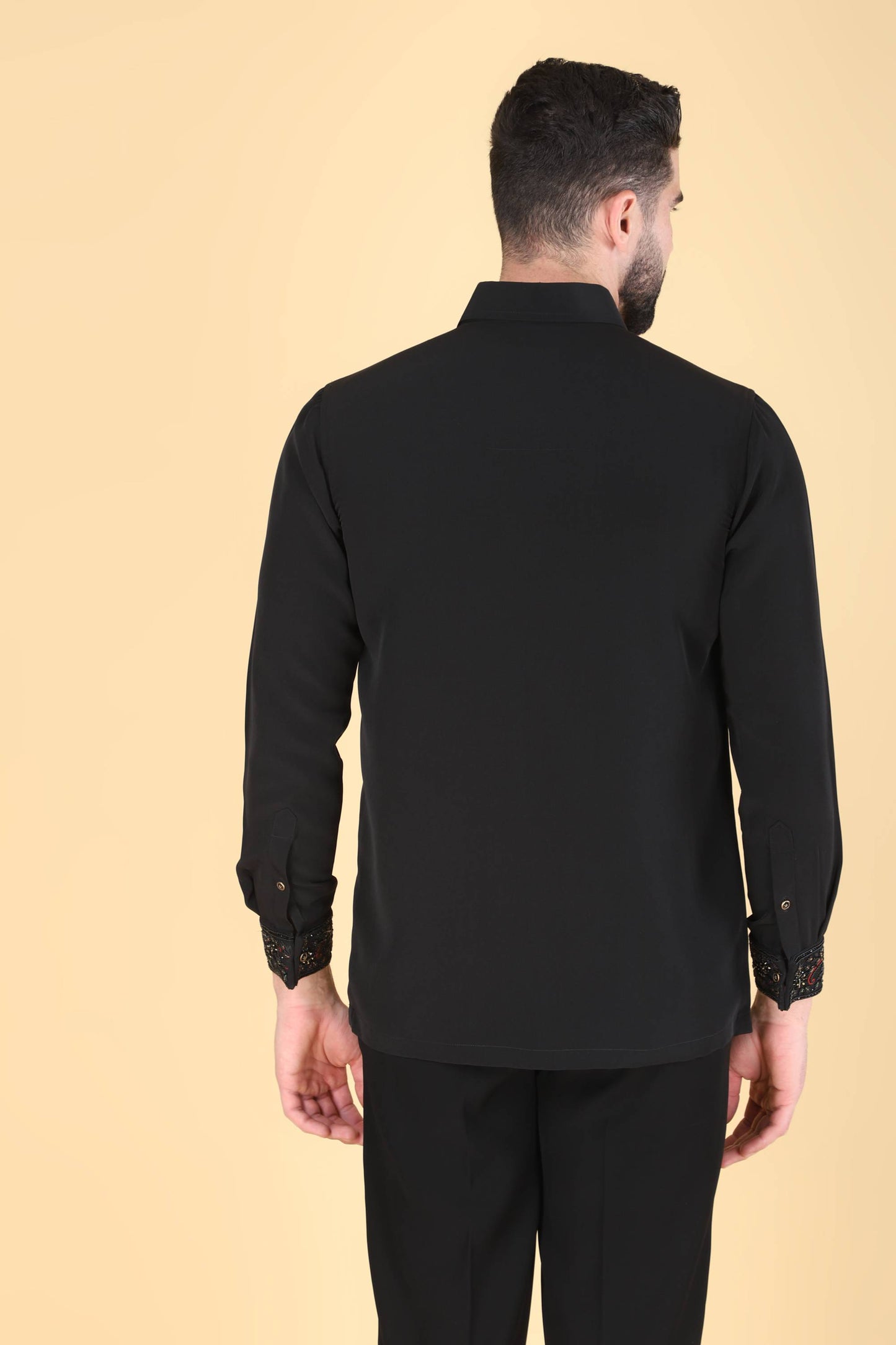 Black Multicolor Hand Embroidered Shirt for Men