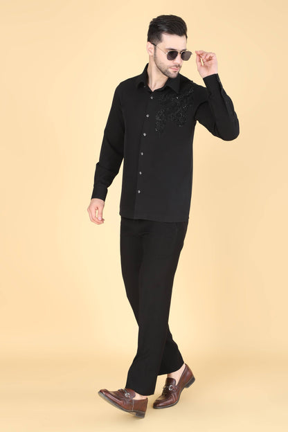Black Hand Embroidered shirt for Men