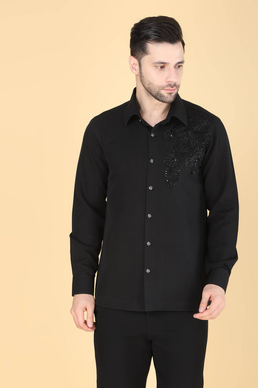 Black Hand Embroidered shirt for Men