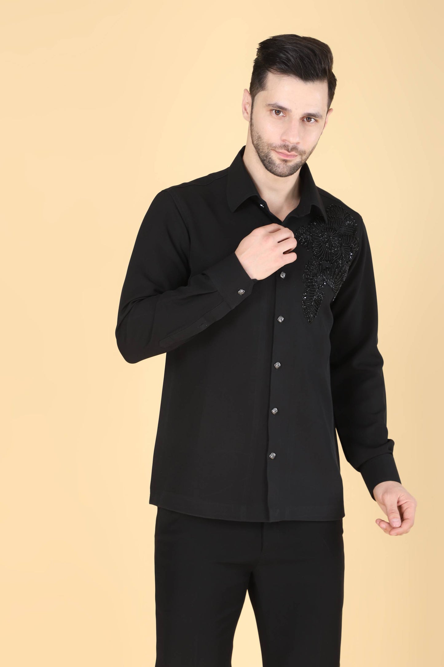 Black Hand Embroidered shirt for Men
