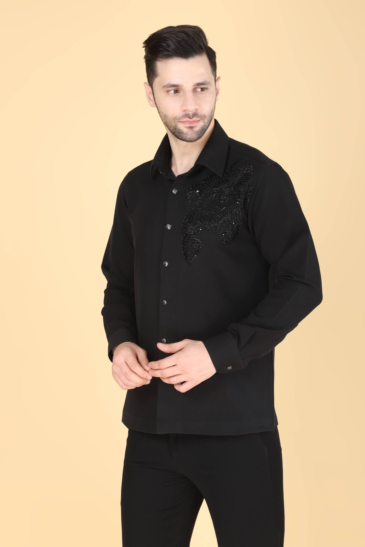 Black Hand Embroidered shirt for Men