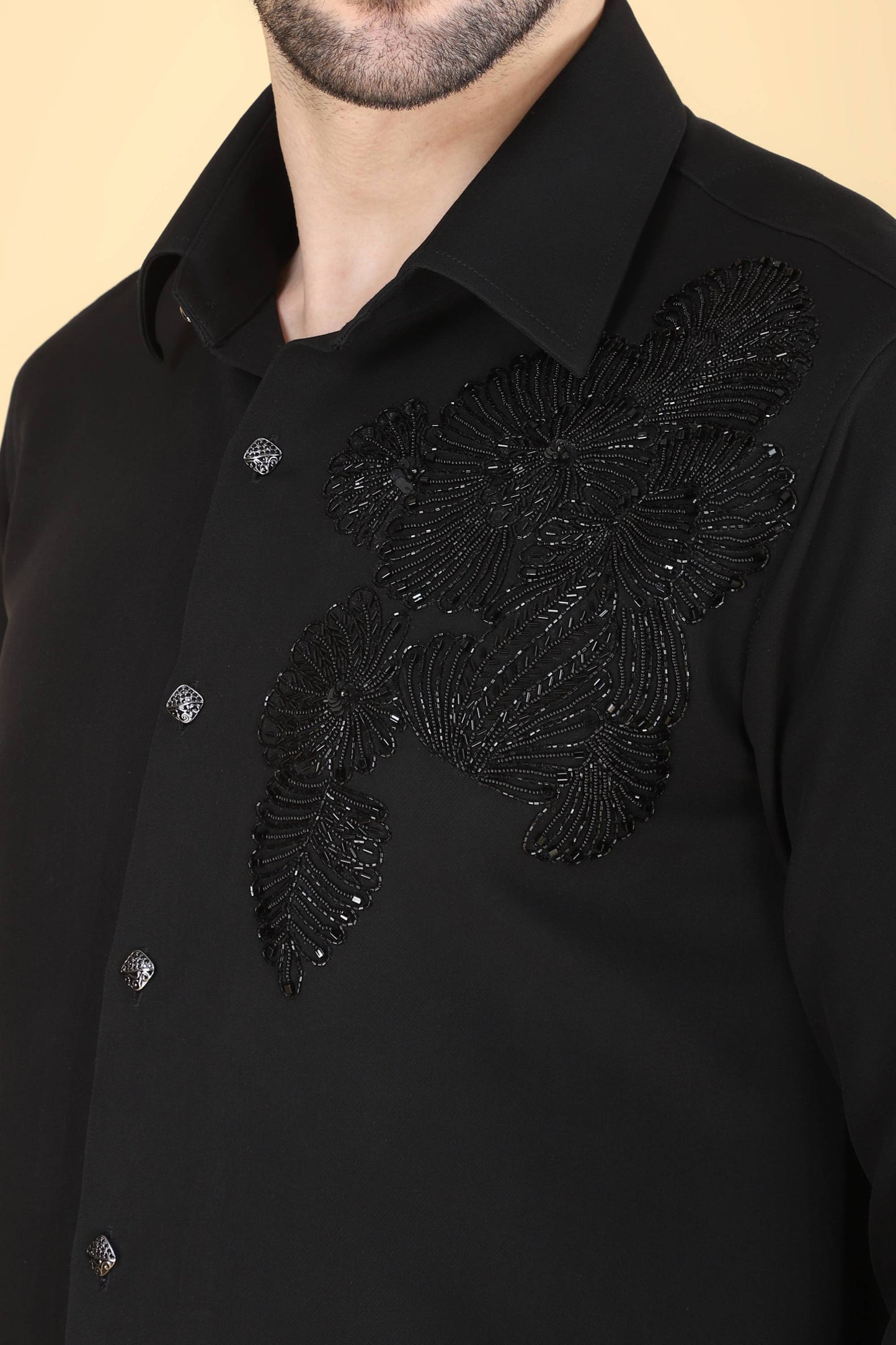 Black Hand Embroidered shirt for Men
